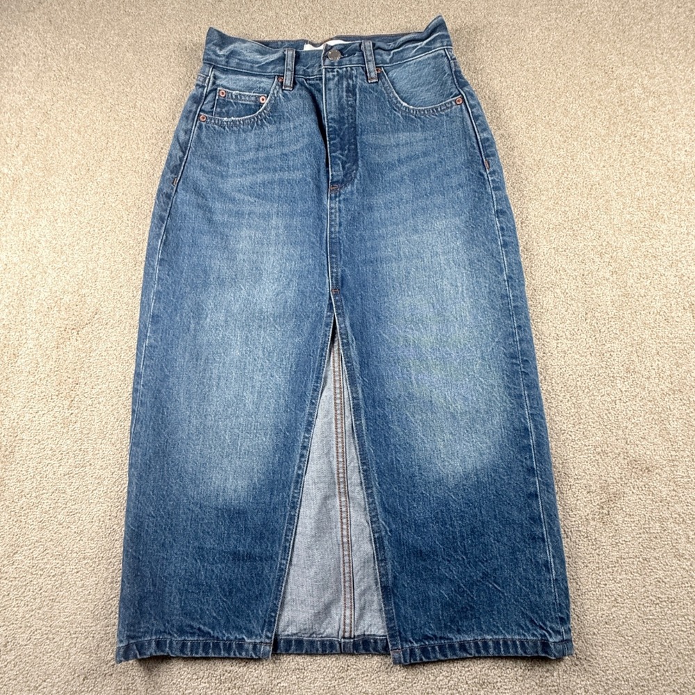 Denim Forum The 90s Halle Skirt Womens 23 Blue Excellent High Waist Midi Slit